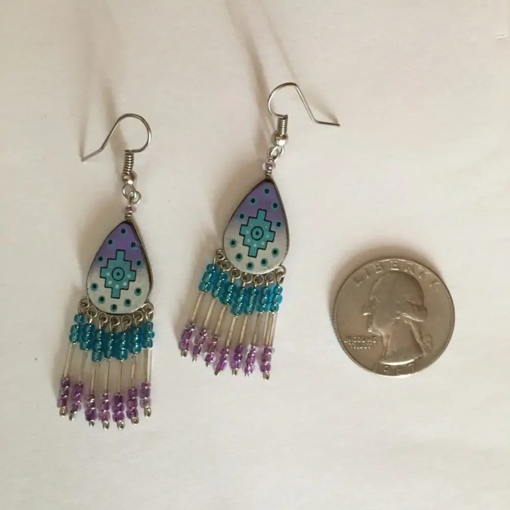Turquoise and purple southwestern style dangle earrings